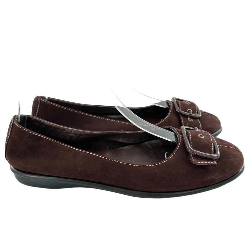 Aerosoles womens flats size 7.5 chocolate brown suede buckle old money loafers